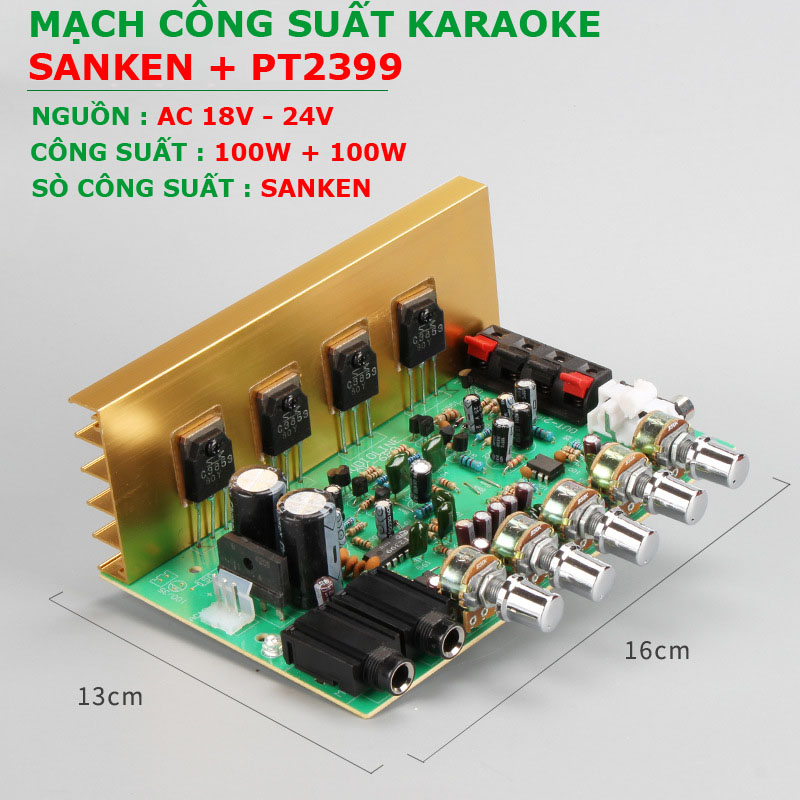 Mạch khuếch đại Công Suất & Karaoke 2 Micro sử dụng sò SANKEN + Echo PT2399