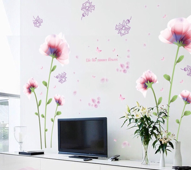 Decal tranh dán tường hoa cánh mỏng tím
