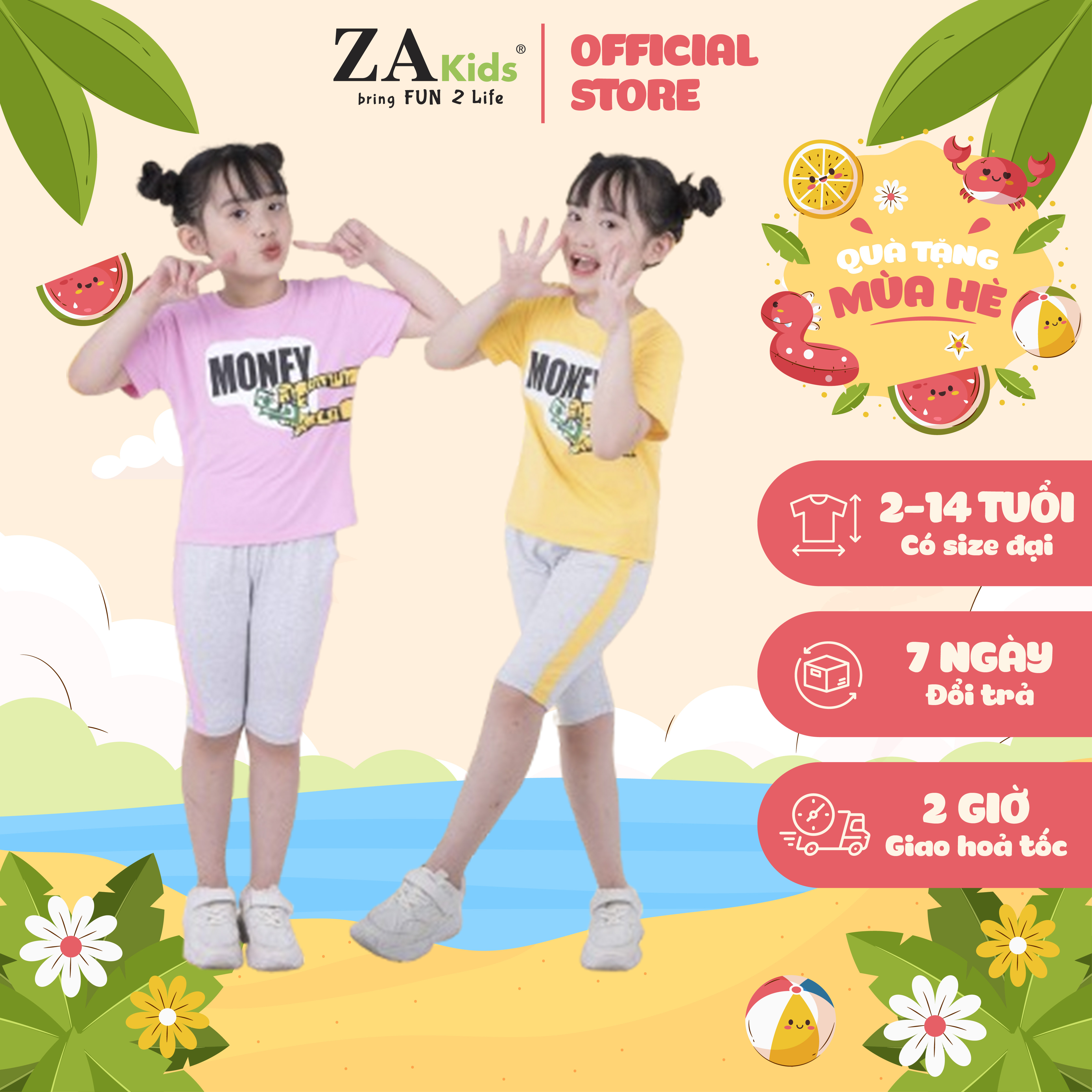 Bộ quần áo tay ngắn bé gái mặc nhà mùa hè chất vải cotton za kids za22154tn. size bé 2-14 tuổi