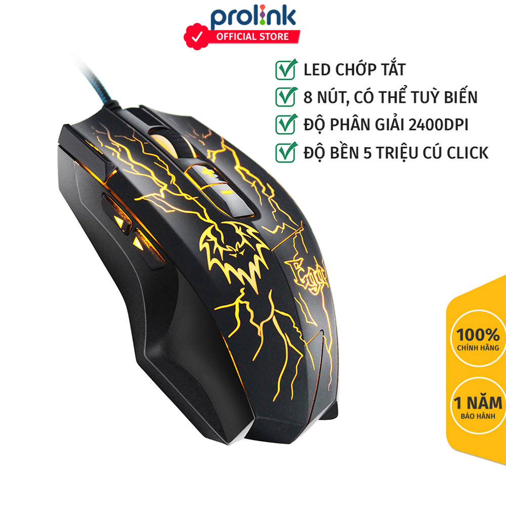 Chuột có dây prolink ega pmg9501 - gaming, led 7 màu, dpi 2400, có thêm nút bấm chuyện game có thể tuỳ chỉnh bàng phần mềm, có thể thêm 3 profile khác nhau - hàng chính hãng