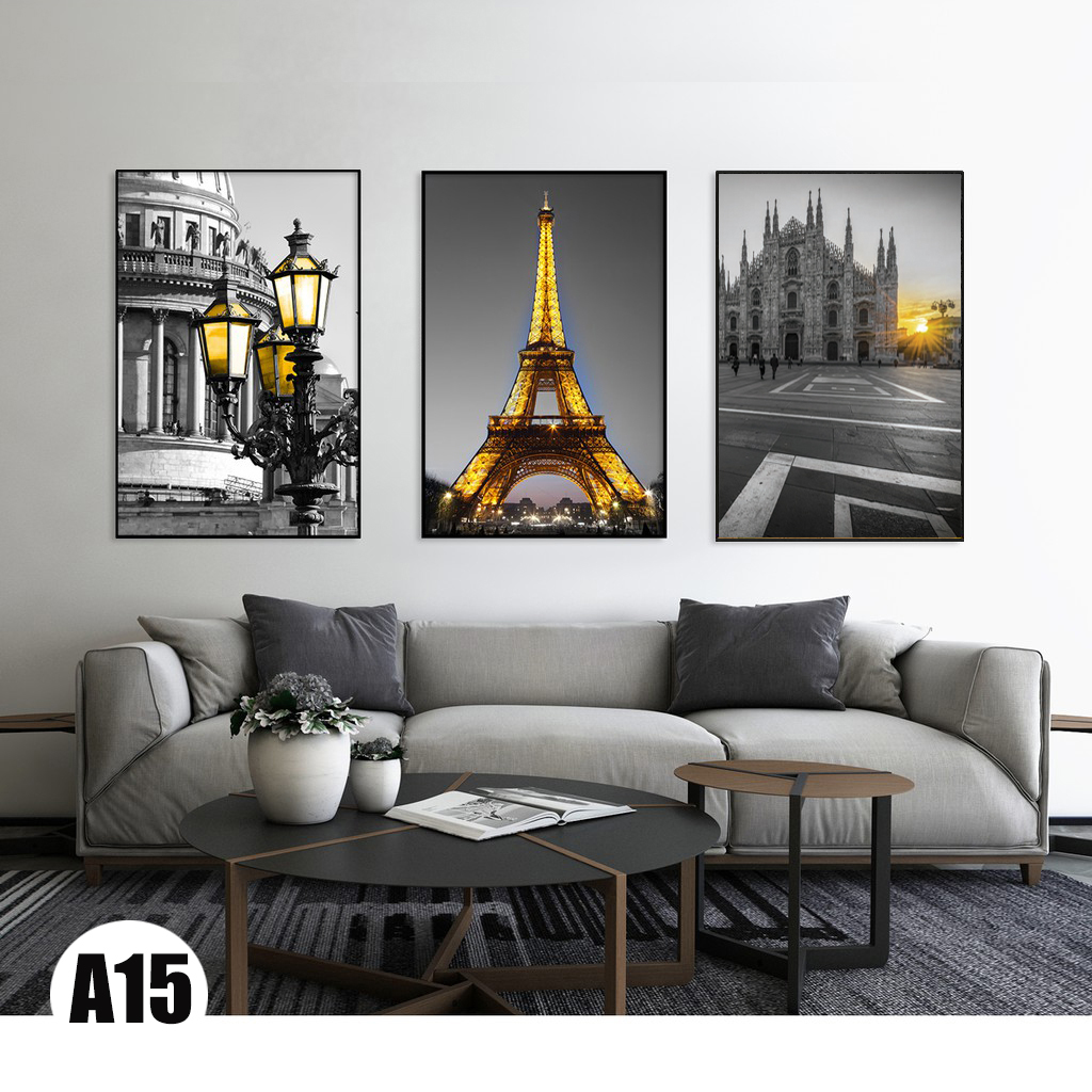 Bộ 3 bức tranh canvas Paris chiều