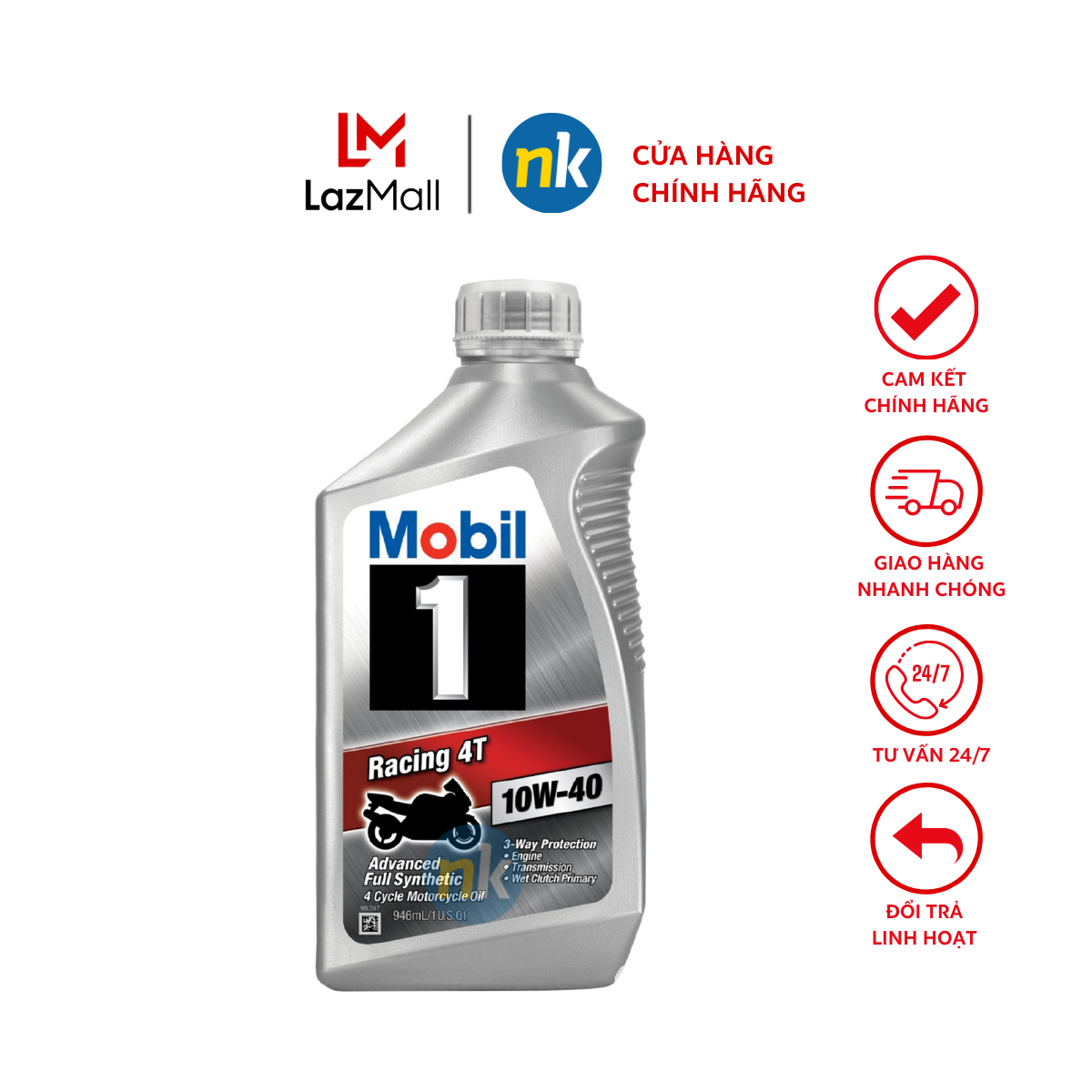 Dầu nhớt tổng hợp 100% mobil 1 racing 4t 10w40 946ml - xe máy, mô tô pkl