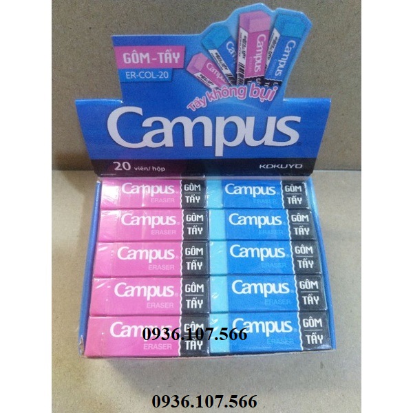Gôm tẩy bút chì campus mầu 50x15x15mm siêu sạch - 1 viên