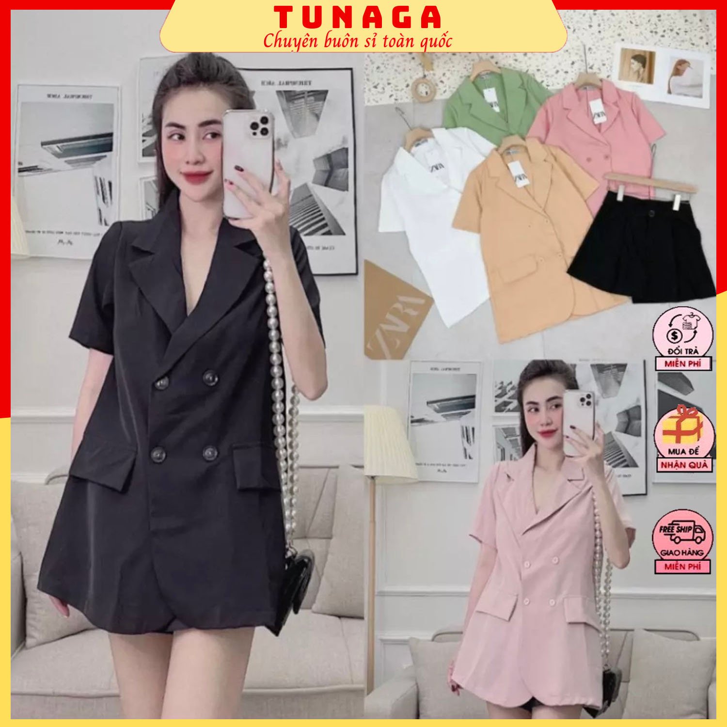 Áo Vest Nữ Hàn Quốc- Áo Blazer Form Rộng Cộc Tay Cực Thanh Lịch