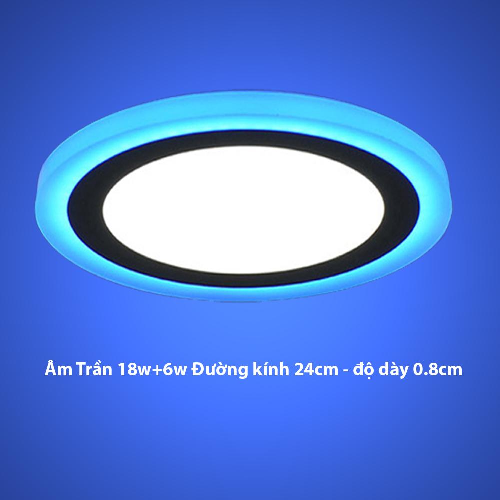 Đèn Led Âm trần 24w tròn 2 màu 3 chế độ ánh sáng  trắng xanh dương