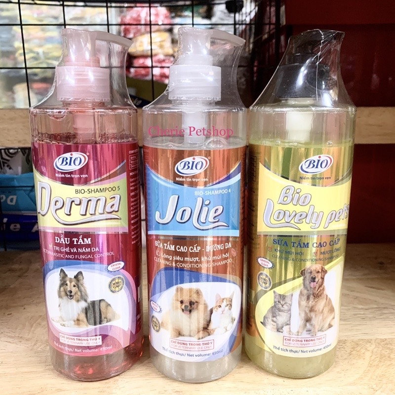 Sữa tắm BIO JOLIE / BIO LOVELY PET / BIO DERMA gíup lông siêu mềm, óng mượt, khử mùi, ngừa viêm da cho chó mèo