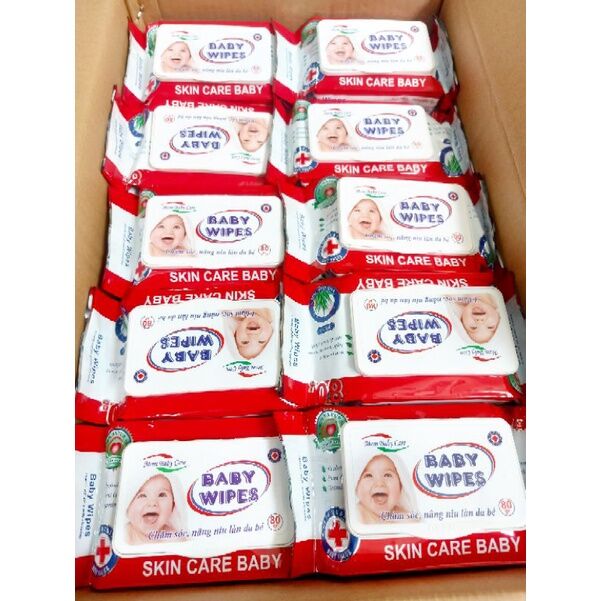 Khăn ướt baby wipes 80gr dày mịn không mùi thùng 30 gói.