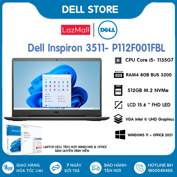Dell Inspiron 15 3511 – P112F001FBL( i5 1135G7 / 8Gb / SSD512Gb /15.6″FHD /Win11+OF2021)