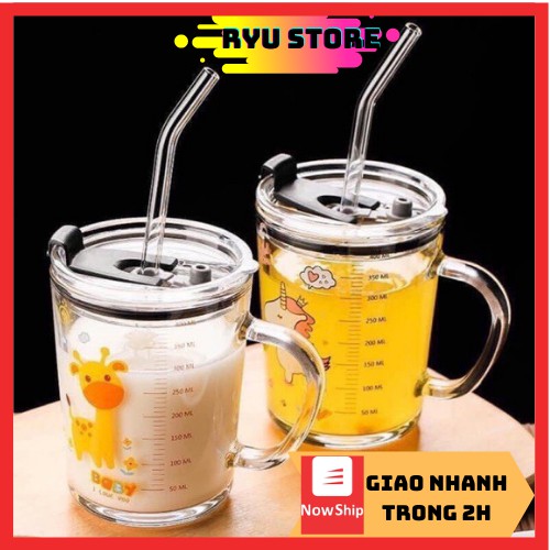 Ly thuỷ tinh chia vạch ❤️????????❤️ly pha sữa chia vạch có nắp chống tràn - tiện lợi