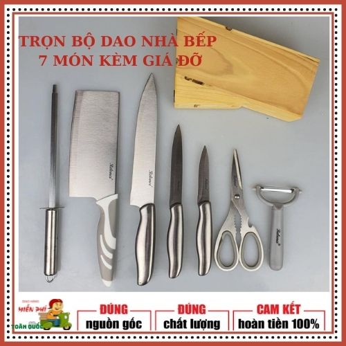 Bộ dao 7 món tặng kèm khay gỗ - hàng chính hãng fimexco