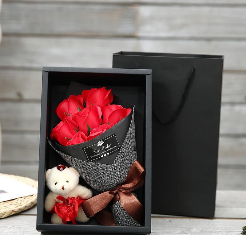Hoa hồng sáp 7 bông, hoa sáp thơm, không bay màu, dùng mãi mãi. hoa hồng sáp thơm 7 bông tặng kèm hộp và gấu.