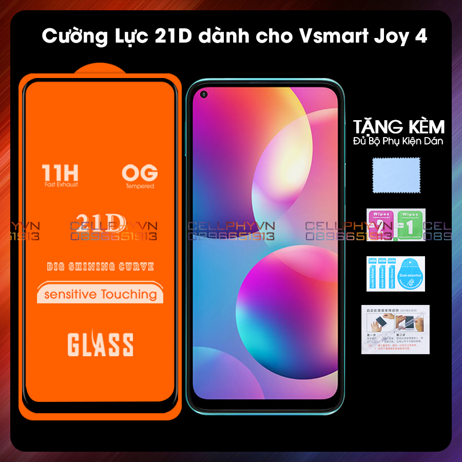 Kính Cường Lực Full Màn Hình 21D Dành Cho Vsmart Joy 4