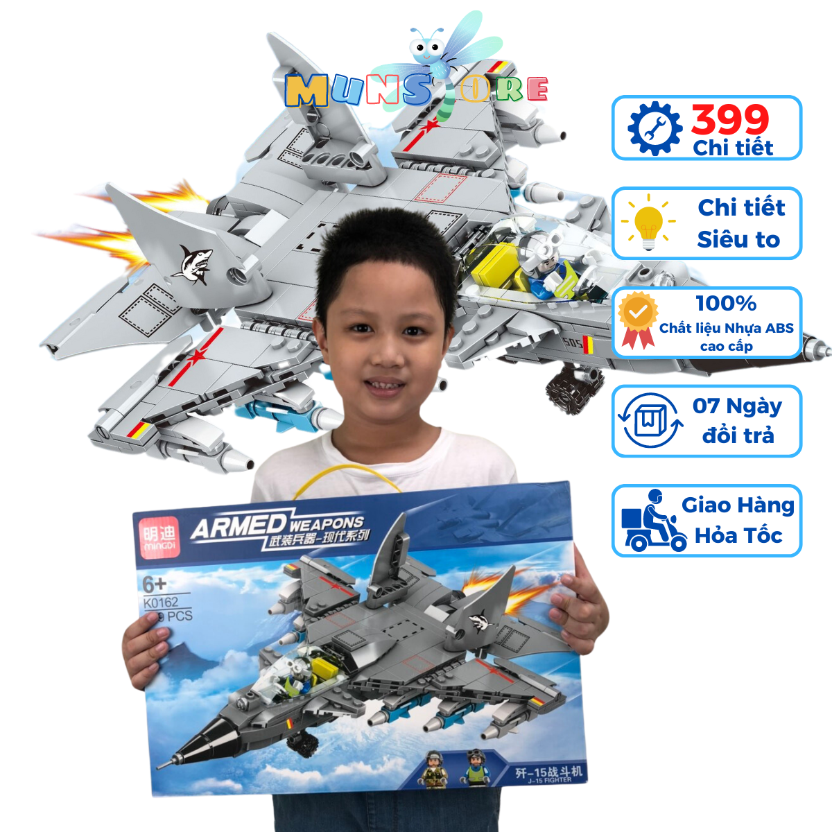 Munstore.dochoitreem, bộ đồ chơi cho bé lắp ráp mô hình máy bay, xếp hình máy bay chiến đấu cho bé, hơn 400 chi tiết lắp ghép.