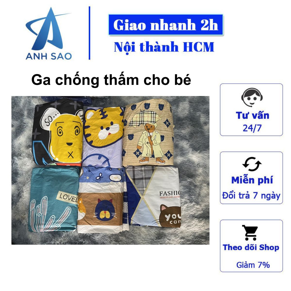 Ga chống thấm cho bé chất liệu cotton Hàn Quốc cao cấp Ánh Sao - kích thước 1m6x2m/1m8x2m