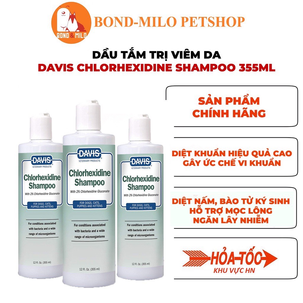 Sữa tắm hỗ trợ cải thiện viêm da cho chó mèo davis chlorhexidine shampoo 335ml - bodnmilo petshop
