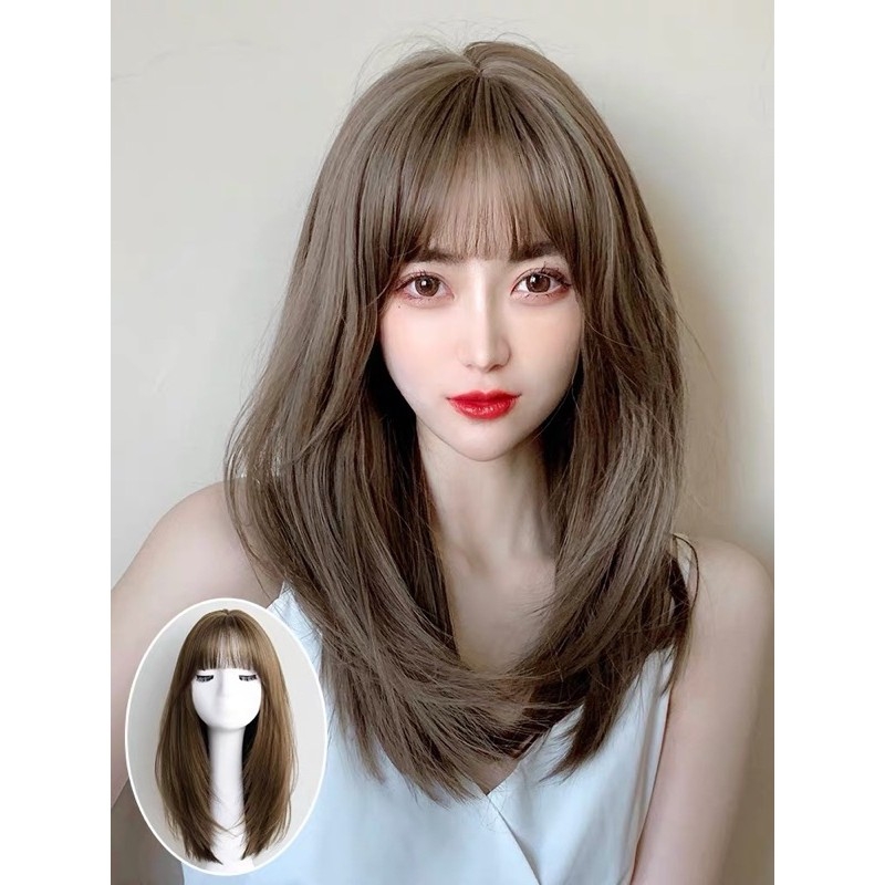 [ tặng kèm lưới và lược  ] tóc giả nữ nguyên đầu cup ngực, tóc giả bộ cả đầu, tóc giả thẳng, tóc giả ngắn