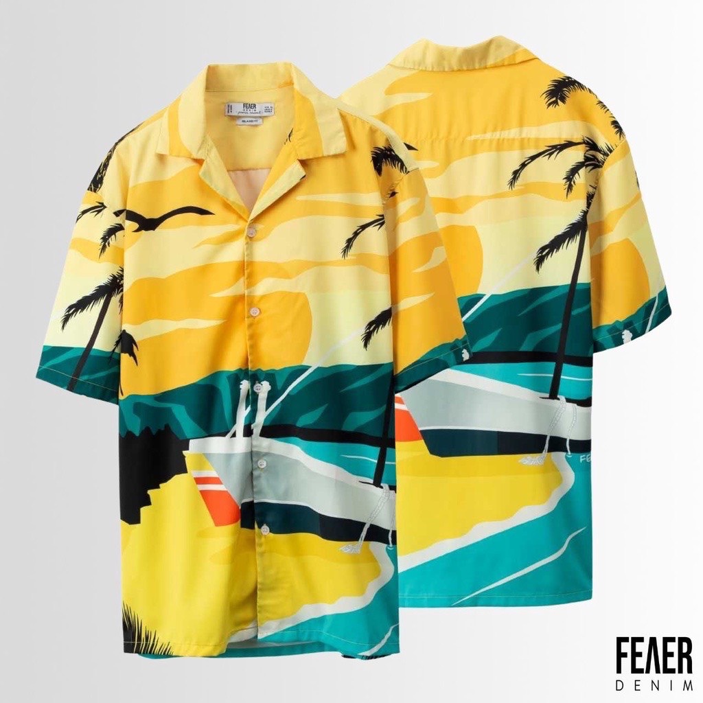Áo sơ mi nam feaer denim chất thoáng khí nhẹ thoải mái vải lụa beach vibes