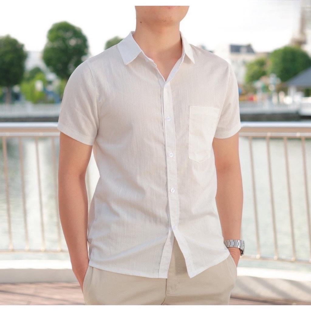 Áo sơ mi cộc tay nam cổ bẻ full cúc