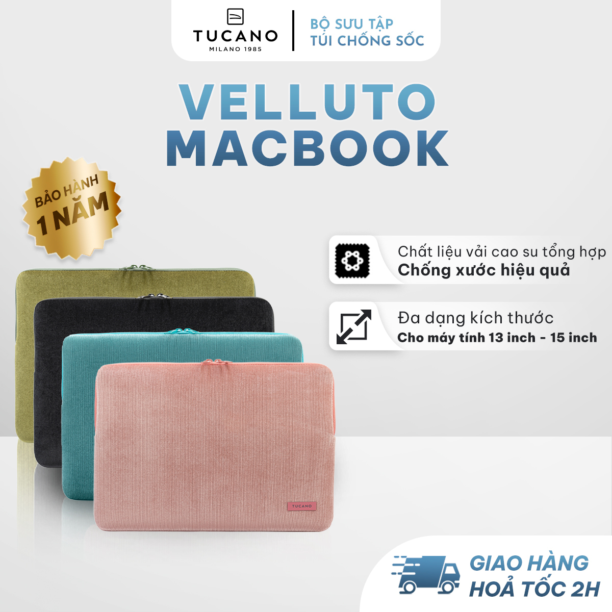 Túi chống sốc Tucano Velluto Macbook Pro cao cấp, đa dạng màu sắc 13 inch và 16 inch