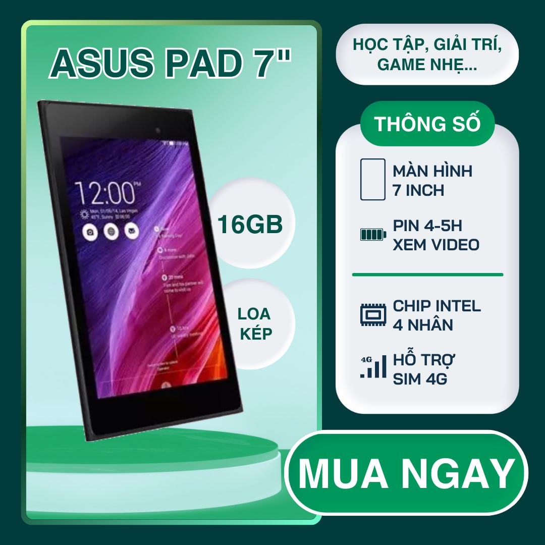 Máy tính bảng asus, chạy siêu nhanh, siêu mượt, màn 7 inch, ngoại hình còn mới đẹp 97-98%