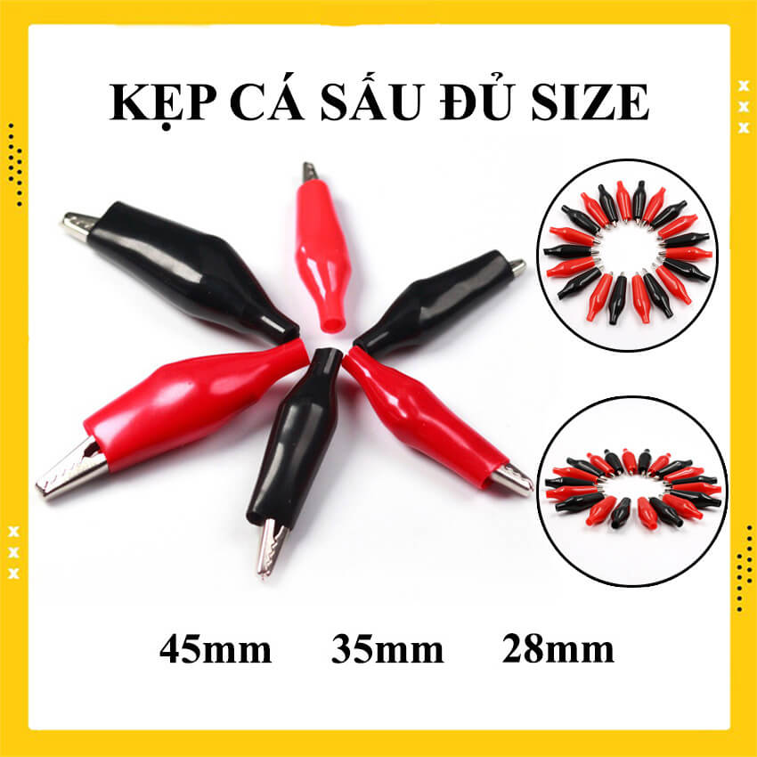 Kẹp ác quy, kẹp cá sấu cho dây dò thử điện đủ kích thước, vỏ bọc cao su 2 màu Đỏ/Đen, Kẹp bình ác quy, kẹp cá sấu giá rẻ