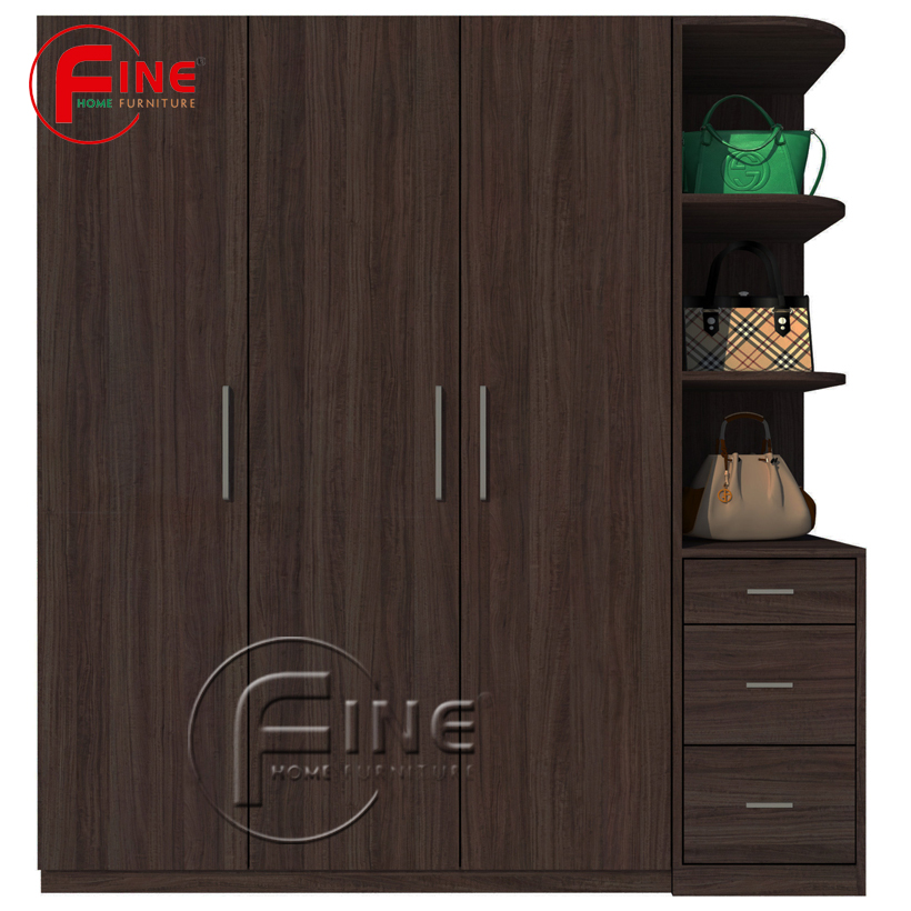 Tủ Quần Áo Hiện Đại Sang Trọng FINE FT112 thiết kế hiện đại, đường nét tinh xảo có ngăn trưng bày túi xách