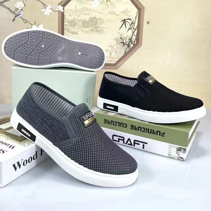 Giày Lười Nam Vải  Thoáng Khí Phong Cách Hàn Quốc Cho Nam 2 Màu Đen Xám Full Size 39-43