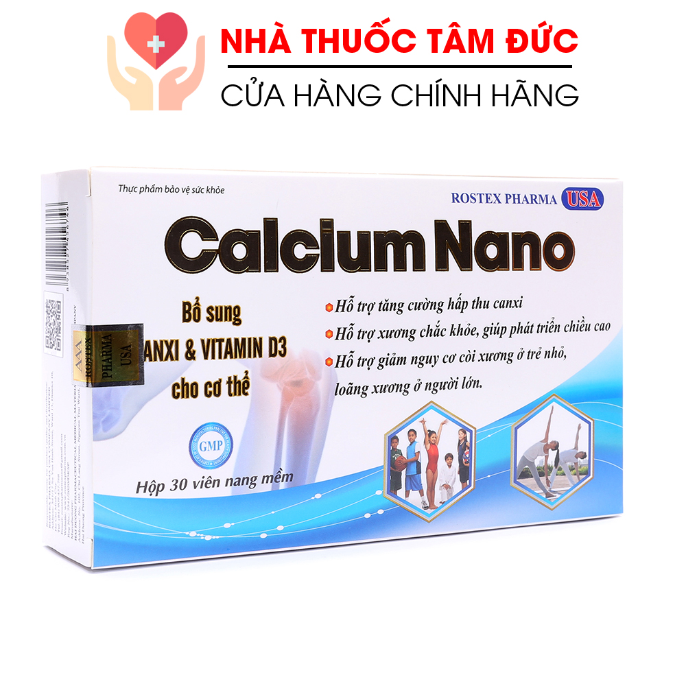 [HCM]Viên uống bổ sung canxi Calcium Nano chắc khỏe xương phát triển chiều cao giảm loãng xương - Hộp 30 viên