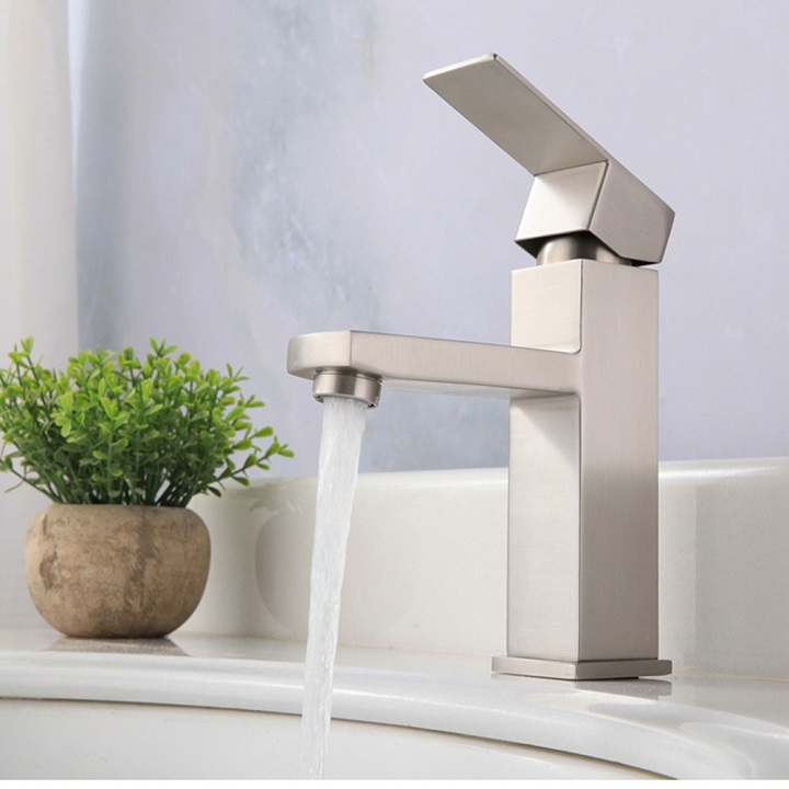 ]vòi lavabo, vòi nước, vòi rữa mặt, vòi rữa tay, vòi nước nóng lạnh inox 304 20cm ,vòi lavabo nóng lạnh dạng vuông inox 304