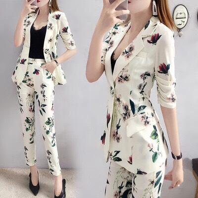 [Hoàn Tiền 25-27/4][HCM]set bộ vest họa tiết tay lỡ xinh sắn QC349321