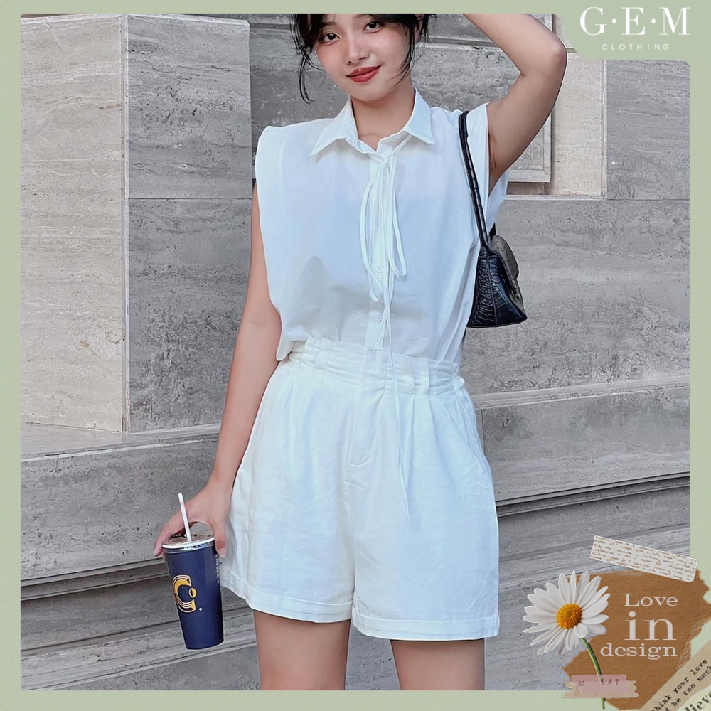 Set quần sun linen shorts sp060442 và áo sơ mi misa gem clothing sp060264