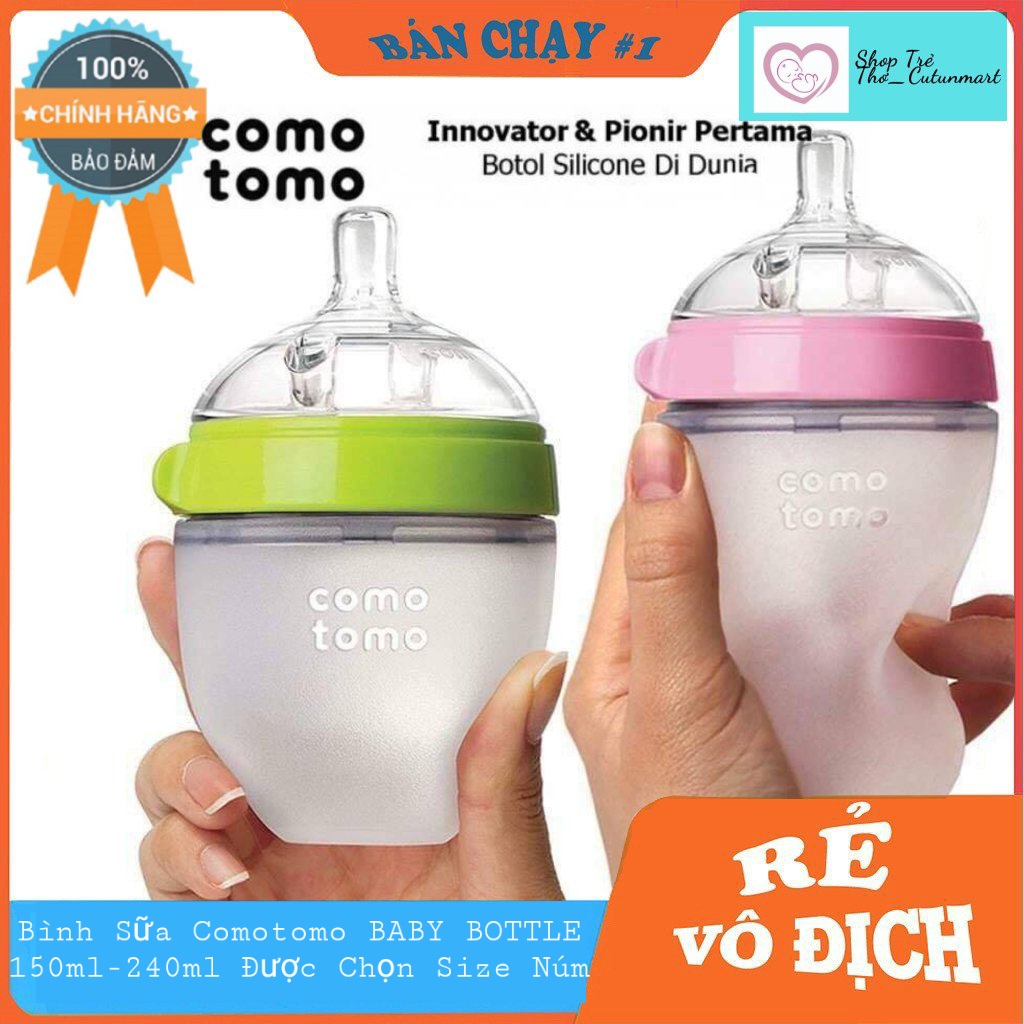 Bình sữa Comotomo Baby Bottle 150ml/250ml Hỗ chợ chọn núm ti theo ý