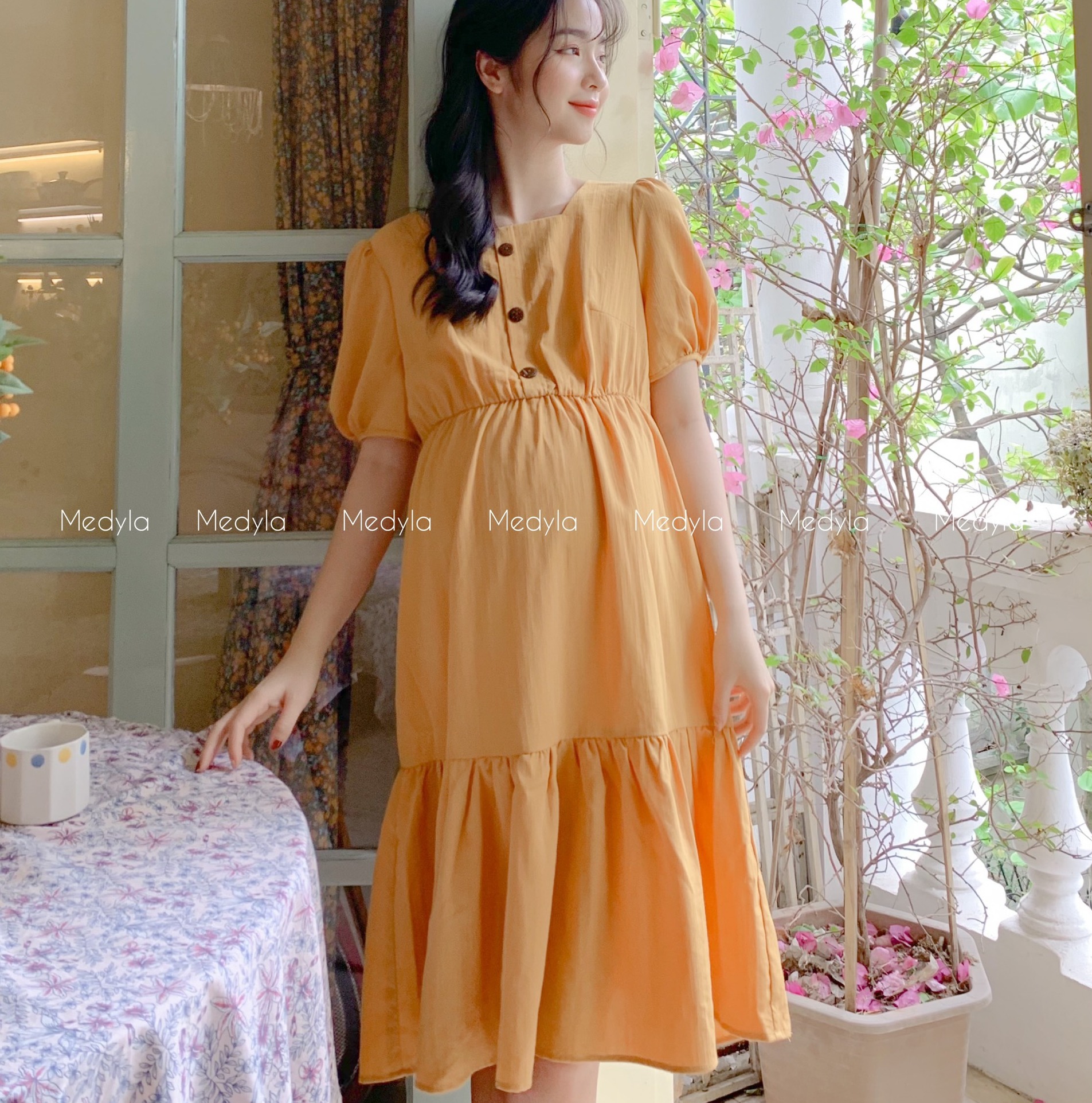 Váy bầu mùa hè tằm đũi cho bầu đi chơi, du lịch - Đầm bầu dự tiệc thiết kế Medyla - VS664