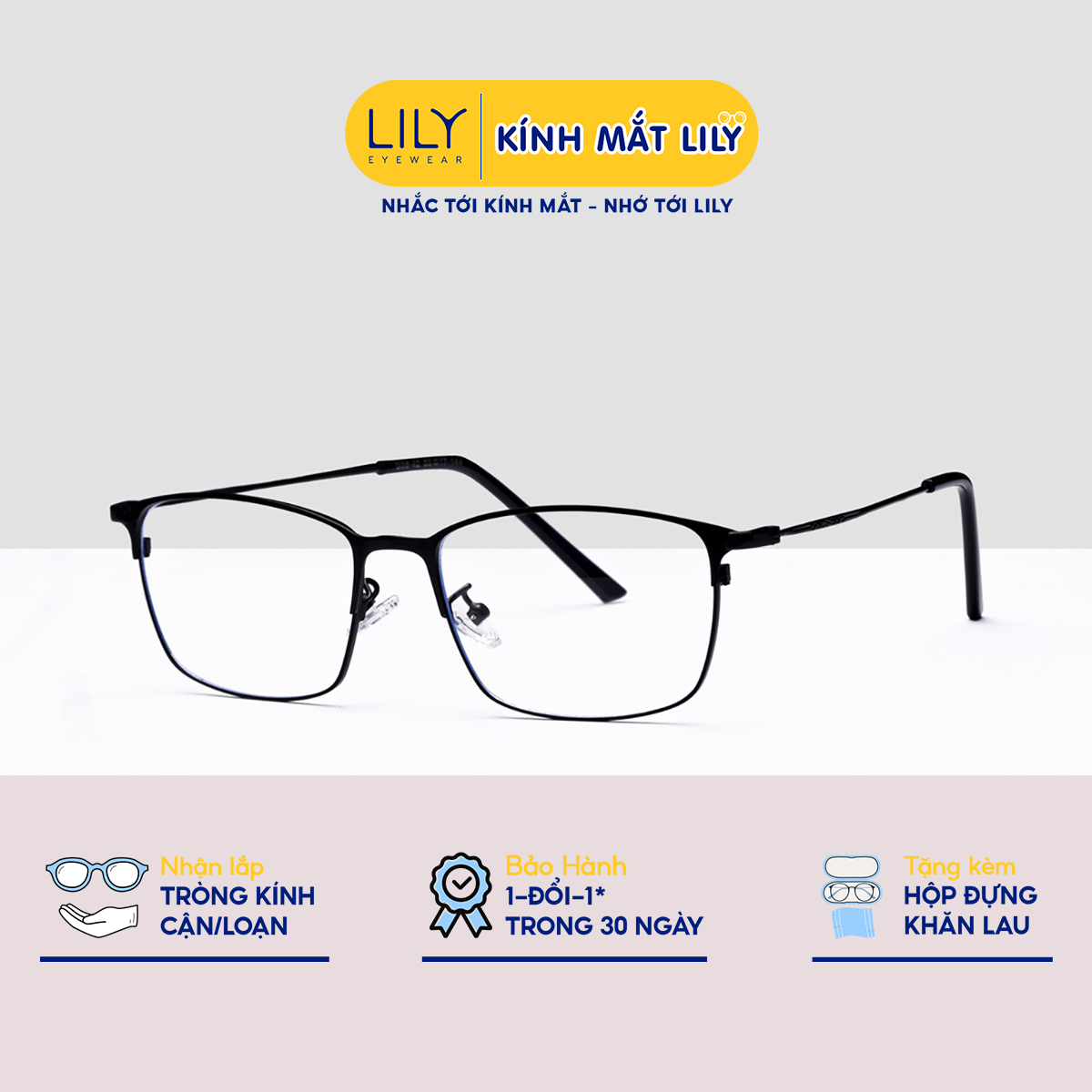 Gọng Kính Cận Kim Loại Nam Nữ Lilyeyewear, Thiết Kế Mắt Vuông Phù Hợp Với Nhiều Khuôn Mặt 9042