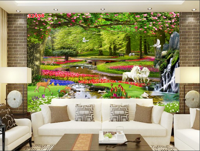 Tranh dán tường 3d phong cảnh thiên nhiên trang trí phòng khách phòng ngủ giá rẻ đẹp chất liệu decal pp keo sẵn bóc dán PA