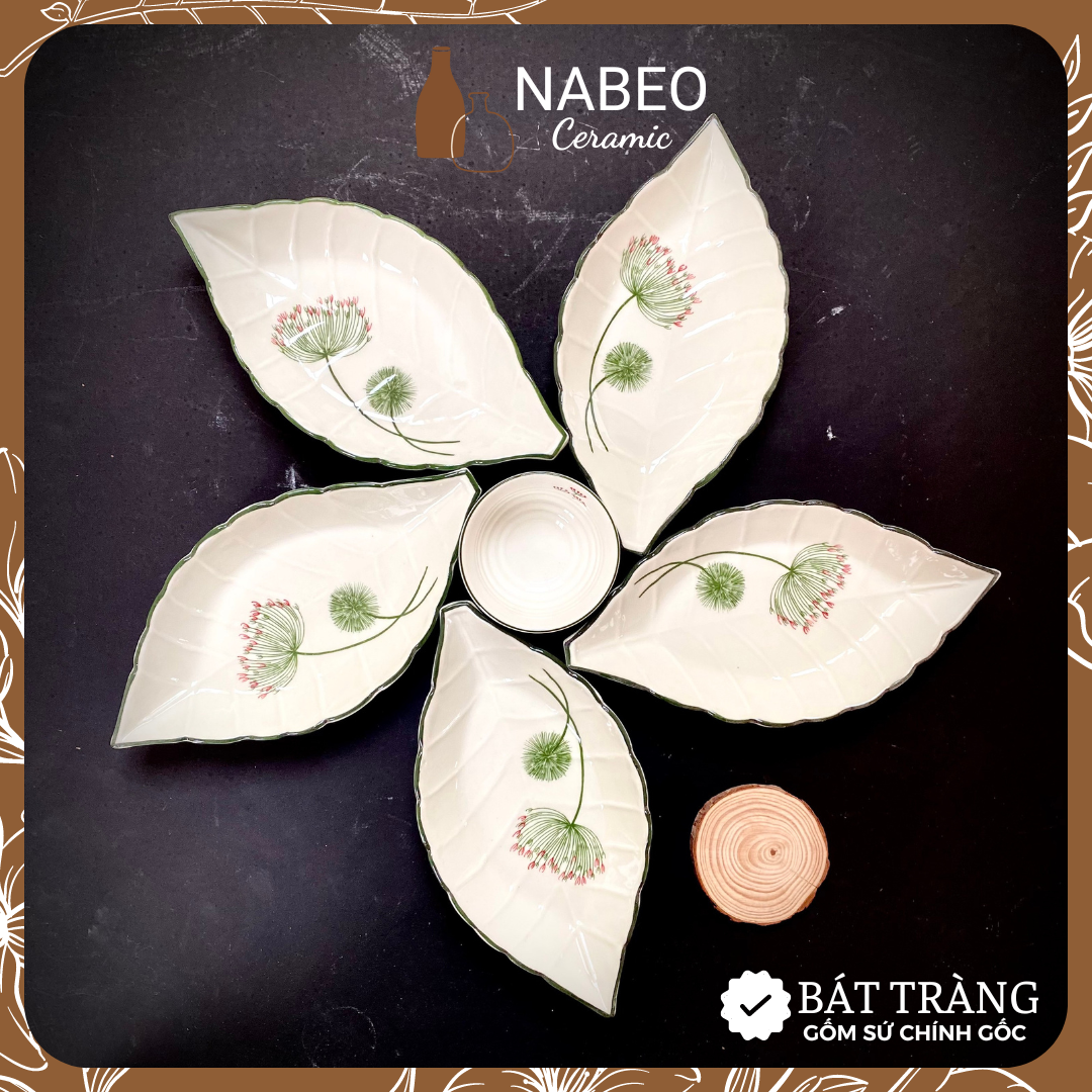 Đĩa 5 cánh đựng bánh trôi nước, đựng chè, hoa quả, Đĩa hoa đựng đồ ăn trang trí - Gốm Sứ Bát Tràng
