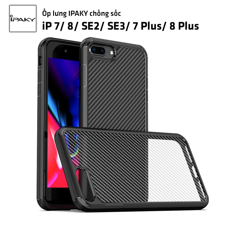Ốp lưng ipaky iphone 7/ 8/ se 2/ se 3 / iphone 7 plus/ 8 plus - mặt lưng carbon chống bám vân tay