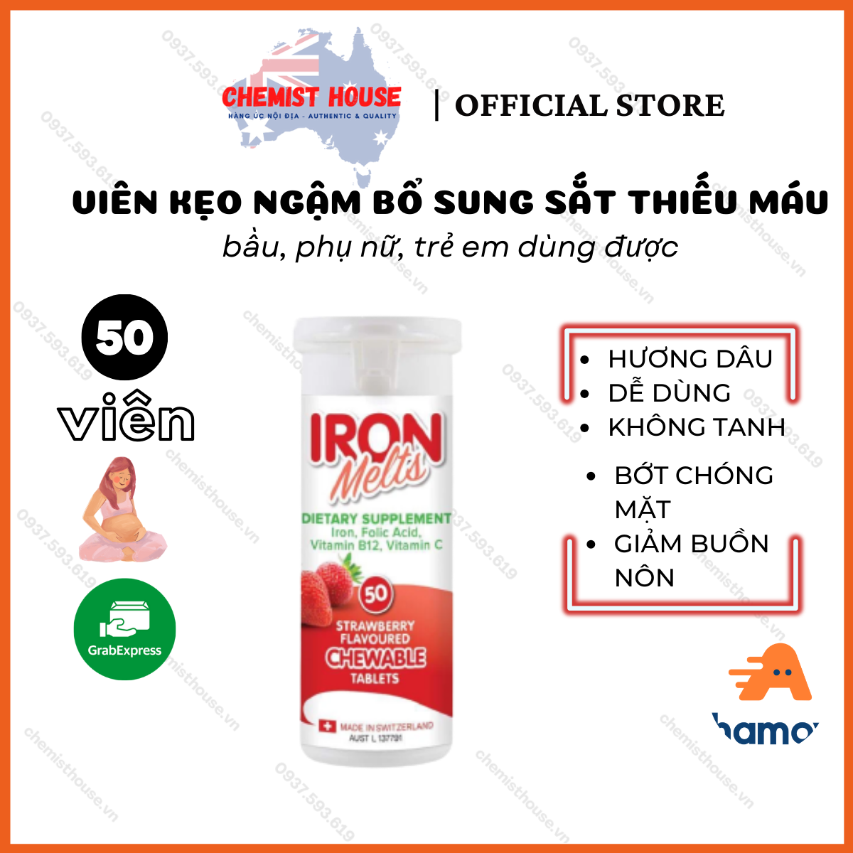 [HCM][Hàng Chuẩn ÚC] Iron Melts - Viên ngậm bổ sung sắt cho bà bầu và trẻ em 50 viên