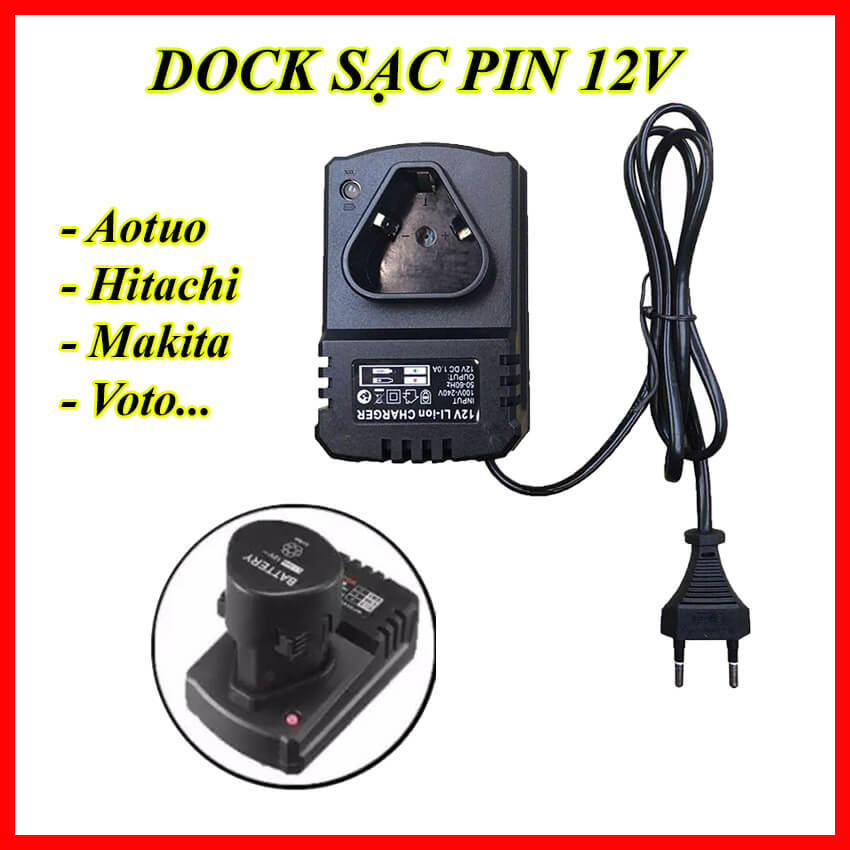Đế sạc pin máy khoan Makita dewalt Autuo pin 12V li-ion tự ngắt, Dock sạc pin máy khoan cầm tay, máy bắn vít, máy siết bulong 12v voto