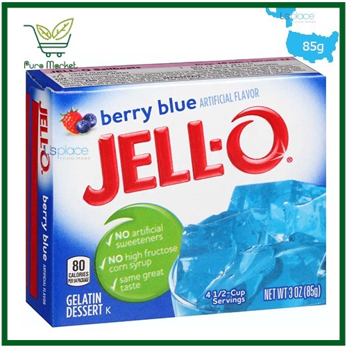 Bột thạch màu xanh hương quả mọng hiệu jell-o 85g