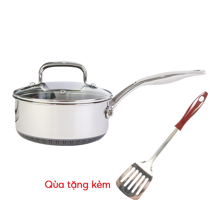 Quánh chống dính 2 mặt KIMS COOK NoonSong Blackcube inox 304 , 3 lớp đúc liền đáy từ nắp kính 16cm , tặng 1 sạn inox