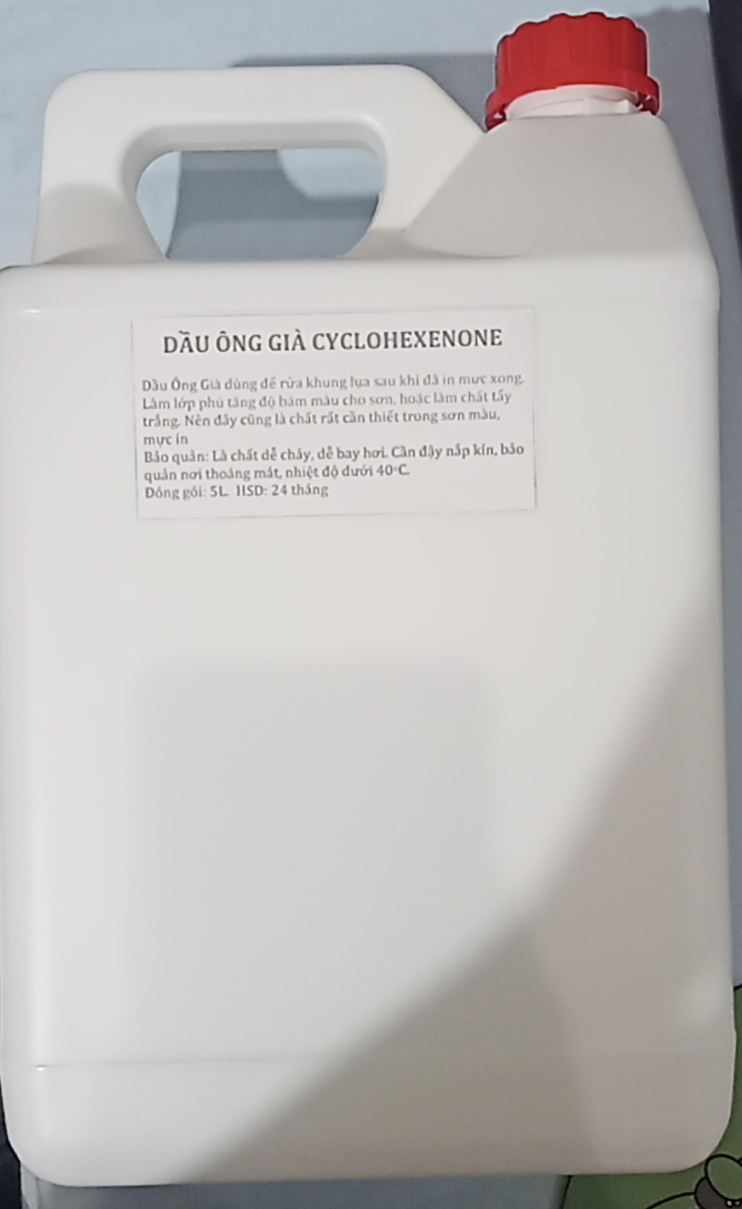 Dung môi ông già 5 lít cyclohexanone, pha mực in, kéo lụa, tẩy rửa mực bám khung lụa