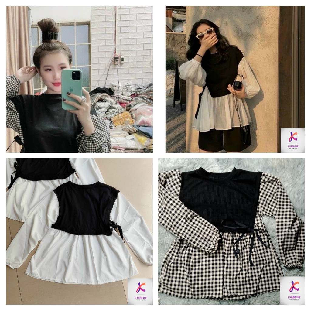 [HCM]Áo Babydoll tay dài có ảnh thật shop tự chụp với 2 màu trắng và đen ( free size từ 40-53kg)