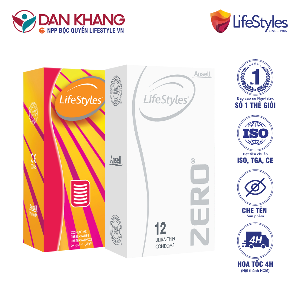 Combo 1 hộp bao cao su lifestyles fantasy 12 bao + 1 hộp bao cao su lifestyles zero 12 bao