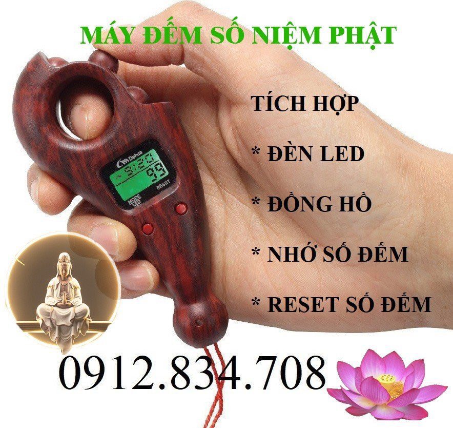 Máy đếm số niệm phật - Tràng hạt điện tử - Máy niệm phật tụng kinh - Có đèn led có đồng hồ