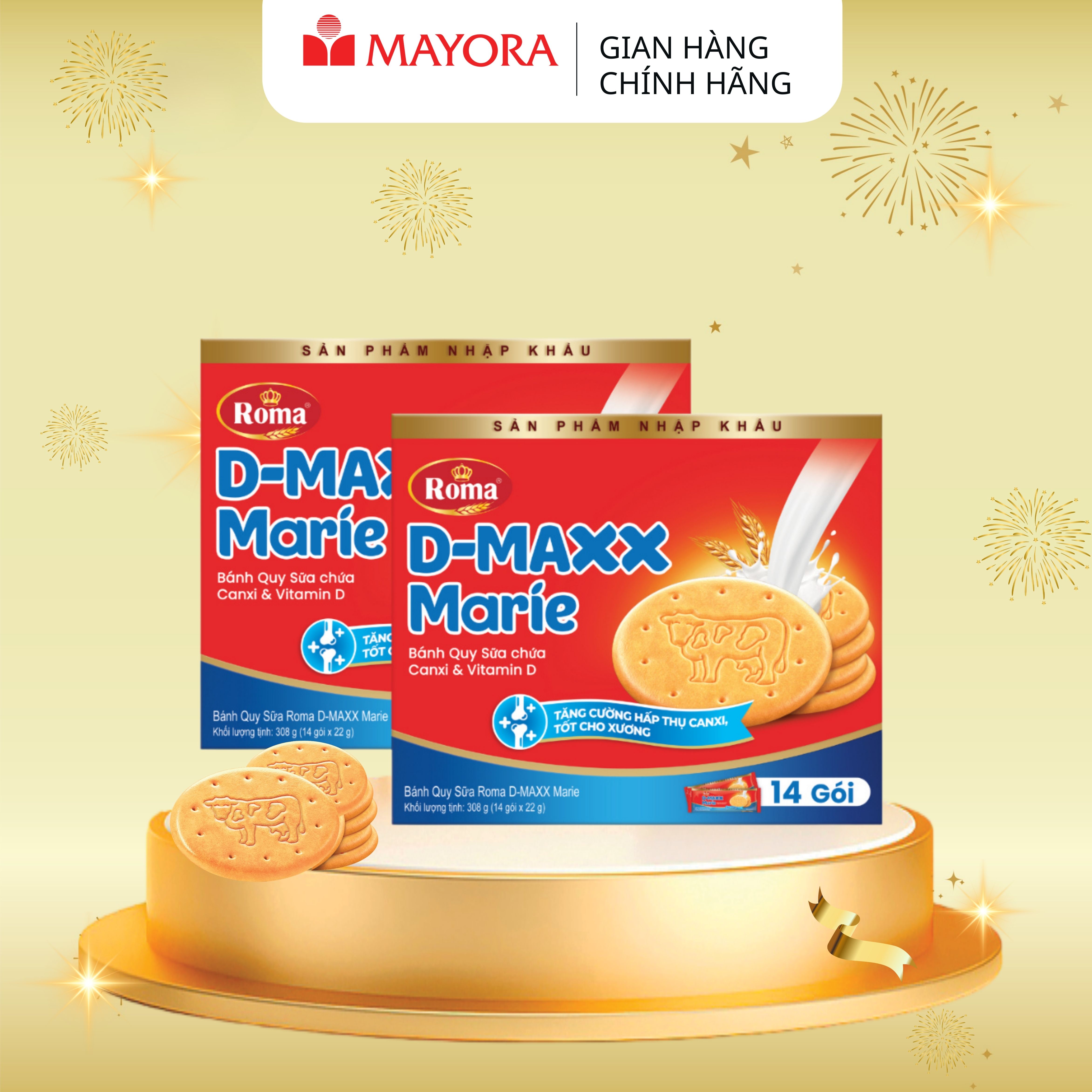 Combo 2 Hộp Bánh quy sữa D-MAXX Marie Hộp Giấy 308G (14 Gói x 22g)