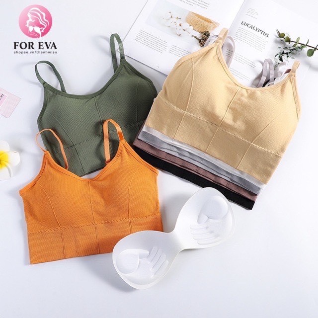Áo bra cotton gân tăm dây điều chỉnh đai to - Áo lót không gọng - Áo tập