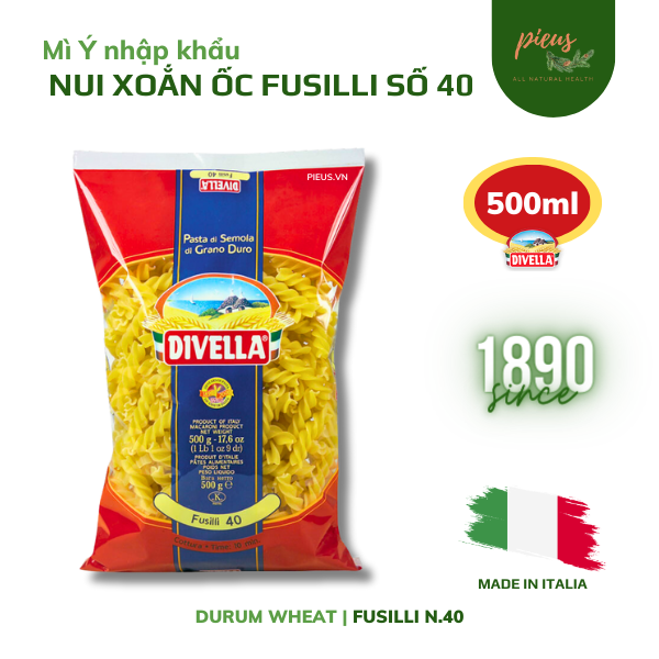 Mì xoắn ốc | Fusilli N.40 Divella 500g - Nui xoắn nguyên liệu nấu ăn giàu dinh dưỡng nhập khẩu Ý thơm ngon | Pieus House