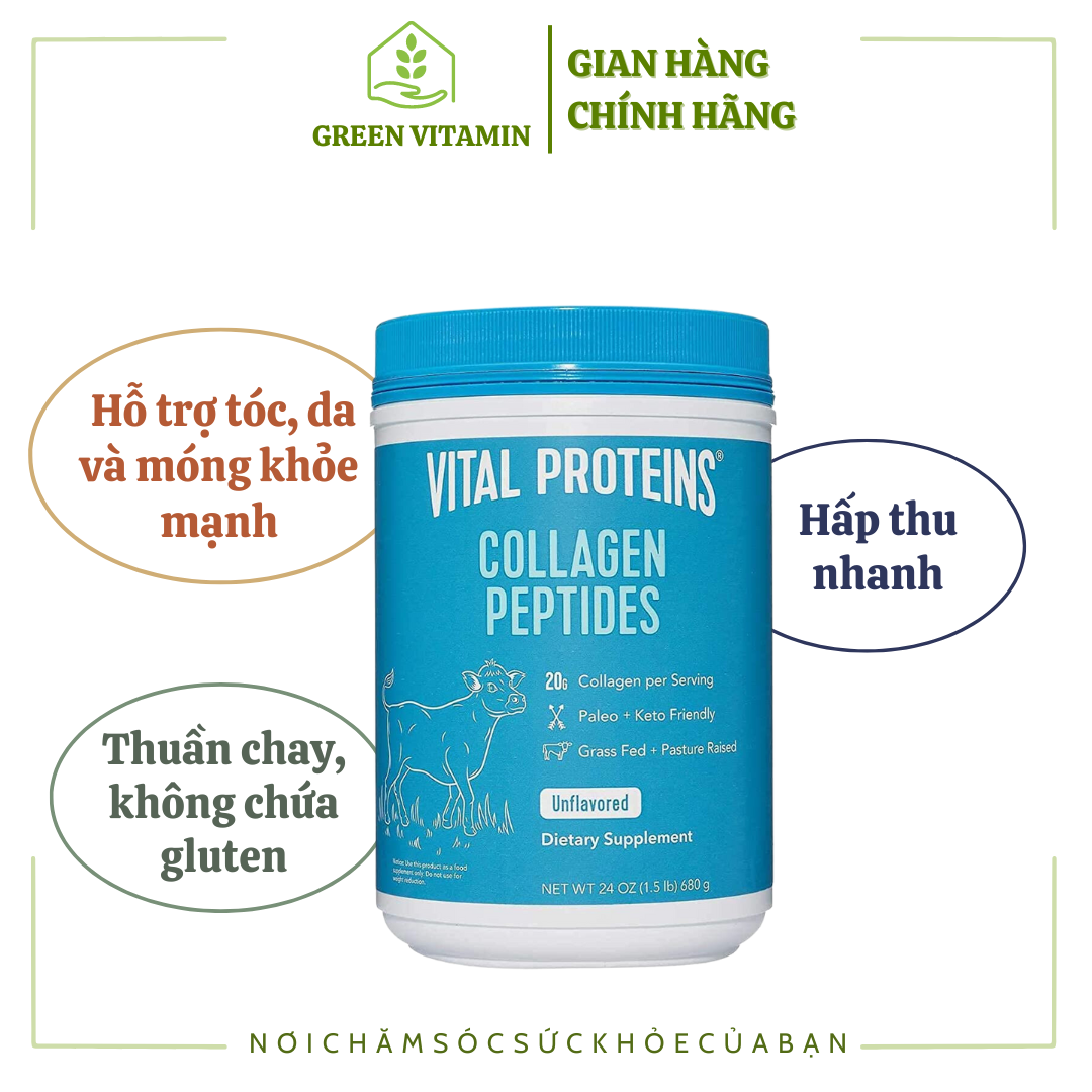 Bột Collagen Thủy Phân Không Vị Vital Proteins Collagen Peptides Unflavored 680g – Mỹ