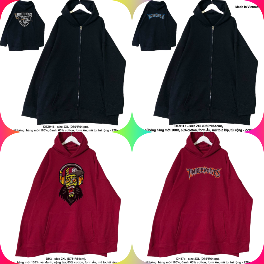 Áo hoodie oversize nữ, nam, chất dày, size xl/xxl - 060622-2